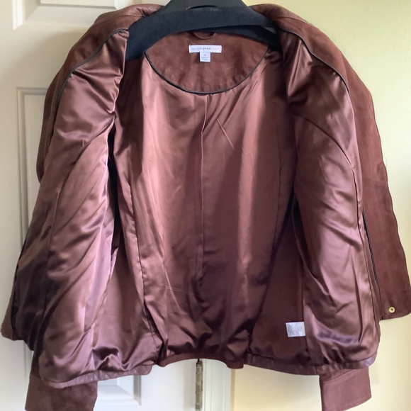 Isaac Mizrahi Suede & Lamb LeatherJacket w/ Quilted Details Saddle Brown SZ 14 - Picture 13 of 16